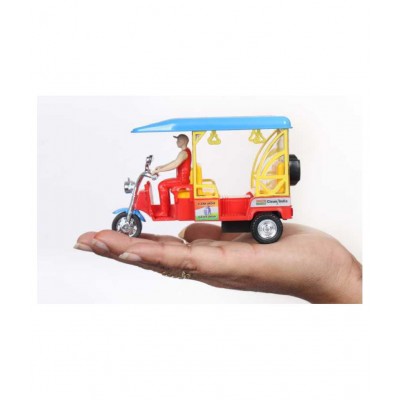 Centy E-Rickshaw, Plastic Toy with Rubber Tyre, Pull Back, DieCast