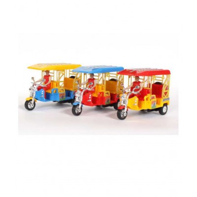 Centy E-Rickshaw, Plastic Toy with Rubber Tyre, Pull Back, DieCast