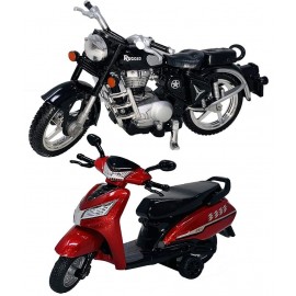 Centy Toys Combo of Pull Back Action Bullet Bike with Scooty Model Vehicle Toy for Kids and Boys (Color May Vary)