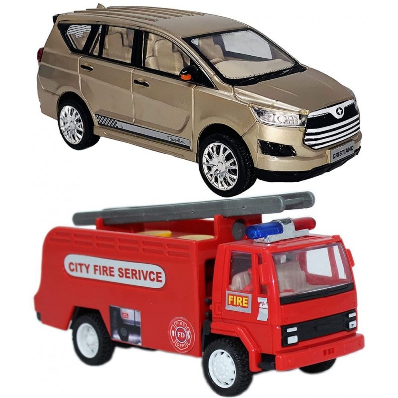 Centy Toys Combo of Pull Back Action SUV Innova Car with Fire Tender Truck Toy Car for Kids and Boys (Color May Vary)