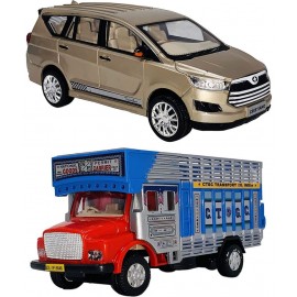 Centy Toys Combo of Pull Back Action SUV Innova Car with Public Truck Toy Car for Kid (Color May Vary)