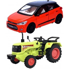 Centy Toys Combo of Pull Back Action i20 Car with Farm Tractor Model Toy Car for Kids and Boys (Color May Vary)