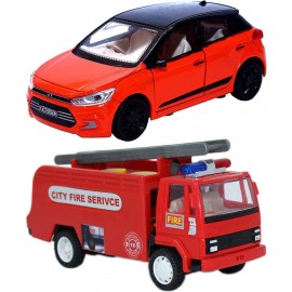 Centy Toys Combo of Pull Back Action i20 Car with Fire Tender Truck Toy Car for Kids and Boys (Color May Vary)