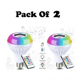 Cereto (Pack Of 2 Led Music Lights) 12 Watts LED Music Lights with Bluetooth Speaker Music Light  B22 + RGB Light Ball Colorful Led Light with Remote Control for Home, Bedroom, Living Room, Party Decoration (Multicolour)