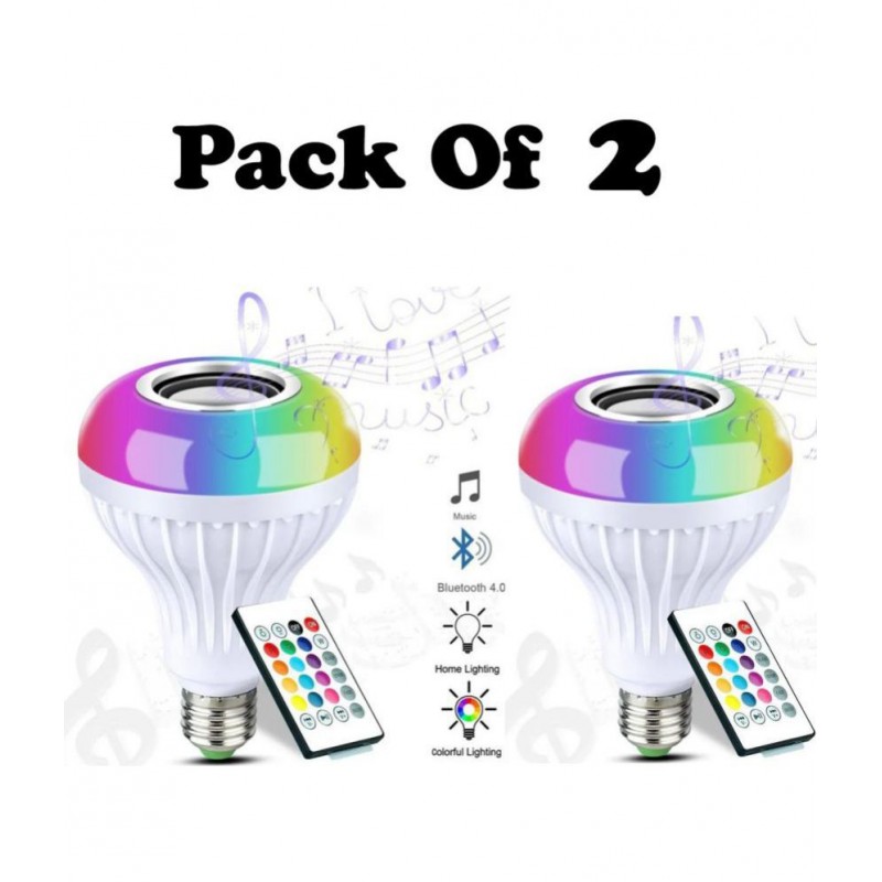 Cereto (Pack Of 2 Led Music Lights) 12 Watts LED Music Lights with Bluetooth Speaker Music Light  B22 + RGB Light Ball Colorful Led Light with Remote Control for Home, Bedroom, Living Room, Party Decoration (Multicolour)