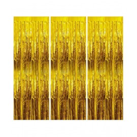 Chocozone 3feet * 6 feet Golden Foil Curtain for Birthday Decoration, Baby Shower , Anniversary, Retirement Party Decoration Items ( Pack of 3)