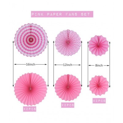 Chocozone Pink and Silver Paper Fans for Decoration ( Pack of 6) for Baby Shower, Photo Booth, Backdrop, Birthday Party Decorations