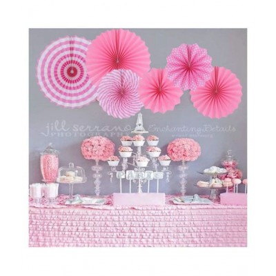 Chocozone Pink and Silver Paper Fans for Decoration ( Pack of 6) for Baby Shower, Photo Booth, Backdrop, Birthday Party Decorations