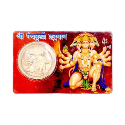 Combo of Brass Panchmukhi Hanuman Kavach Pendant with 5 Faced Rudraksha and Ashtadhatu Yantra and ATM Card for Wealth Gold Plated Yantra Coin Inside