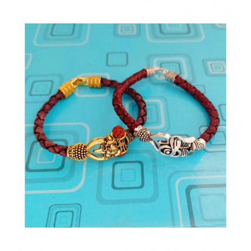 Combo of Designer Golden Ganesha & Silver Naag Bracelet