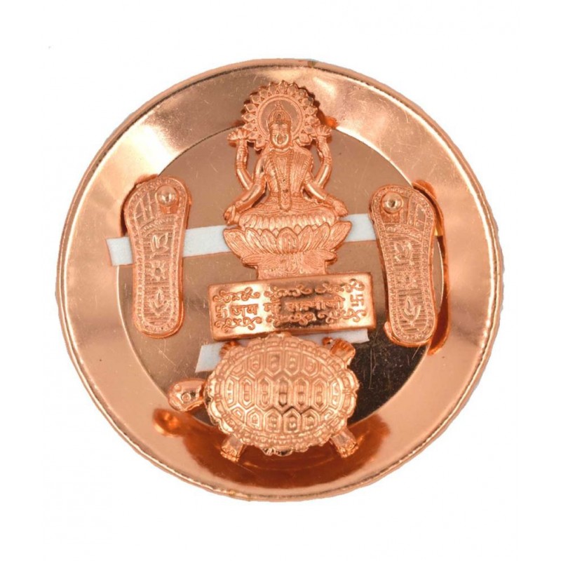 Combo of Laxmi Charan Paduka, Wish Fulfilling Tortoise, Jay Mata Laxmi Frame on Copper Plate, Fengshui, Diwali Auspicious Items Pooja Kit