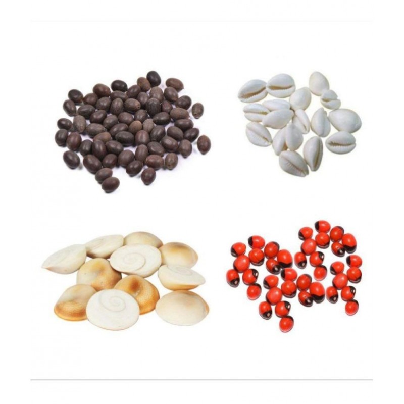 Combo of Red Gunja/Lal Chirmi Beej/Kamal Gatta & White Kauri & Gomti Chakra (11 pcs Each) for Puja, Worship, Protection for Diwali & Laxmi Pooja by Dorvik Enterprises