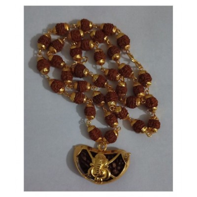 Cyan Spiritual Original Nepali Rudraksha Mala with Kaiju Ganesh Pendent For Men & Women