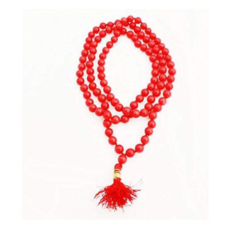 Cyan spritual 100% Original and Natural RED Agate Hakik Japa Mala - Protection Against Bad Evils 108 + 1 Beads (8 mm)