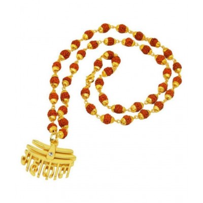 Cyan spritual 5 Faced Rudraksha Golden Caps Mala with Mahakaal Locket