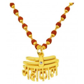 Cyan spritual 5 Faced Rudraksha Golden Caps Mala with Mahakaal Locket