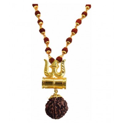 Cyan spritual Loard Shiv Shakti Kavach 5 Mukhi Chamtkaari Rudraksha Mala With Shiv Trishul & Damru Rudraksh Panchmukhi