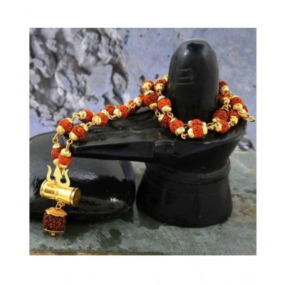 Cyan spritual Loard Shiv Shakti Kavach 5 Mukhi Chamtkaari Rudraksha Mala With Shiv Trishul & Damru Rudraksh Panchmukhi