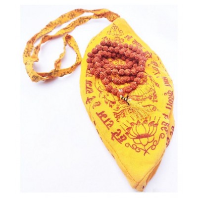 Cyan spritual Rudraksha Mala and Gomukhi Japa Bag Mother of Pearl Chain Wood Chain