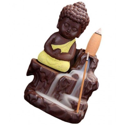 D J M Arts of India Multicolour Polyresin Monk Buddha Smoke Backflow - Pack of 1