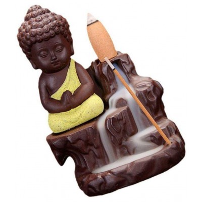 D J M Arts of India Multicolour Polyresin Monk Buddha Smoke Backflow - Pack of 1