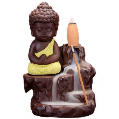 D J M Arts of India Multicolour Polyresin Monk Buddha Smoke Backflow - Pack of 1