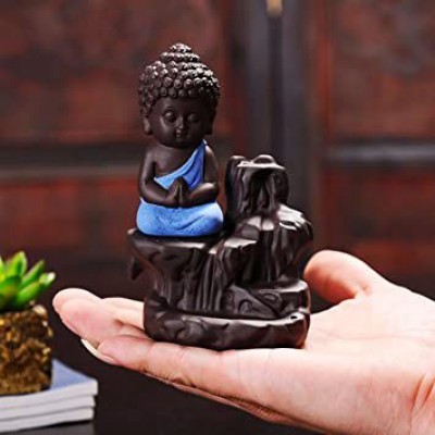 DEDHAS Blue polyresin Buddha Smoke Fountain Backflow Statue with 10 Incense Cones