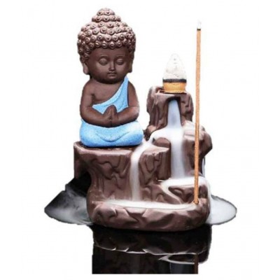 DEDHAS Blue polyresin Buddha Smoke Fountain Backflow Statue with 10 Incense Cones