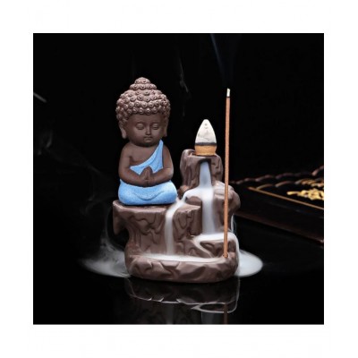DEDHAS Blue polyresin Buddha Smoke Fountain Backflow Statue with 10 Incense Cones