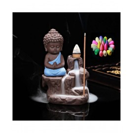 DEDHAS Blue polyresin Buddha Smoke Fountain Backflow Statue with 10 Incense Cones