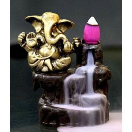 DEDHAS Gold Ganesh With 10pc Cone Resin Ganesha Idol 12 x 7 cms Pack of 1