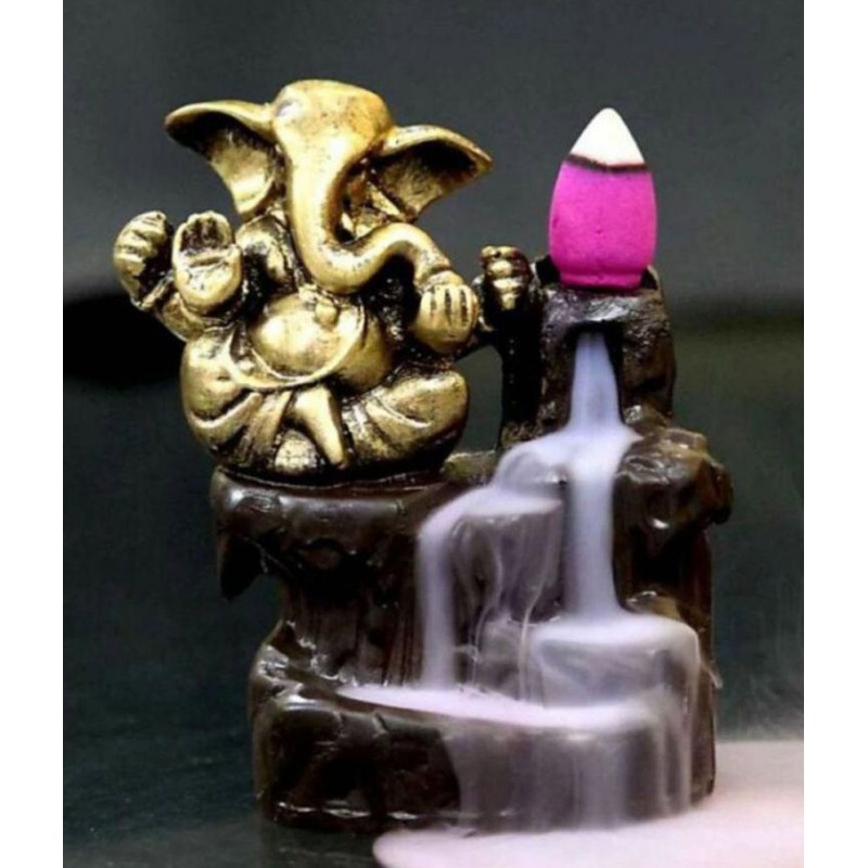 DEDHAS Gold Ganesh With 10pc Cone Resin Ganesha Idol 12 x 7 cms Pack of 1