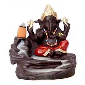 DEDHAS Red Ganesh With 10 pc Cone Resin Ganesha Idol 12 x 7 cms Pack of 1