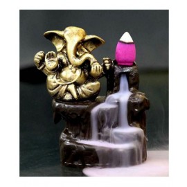 DEDHAS Smoke Ganesh Gold With10pcCone Resin Ganesha Idol 12 x 7 cms Pack of 1