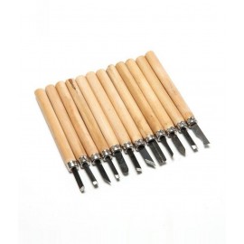 DIY Crafts Beige Wooden Carving Tool Steel Blade Punches - Set of 12