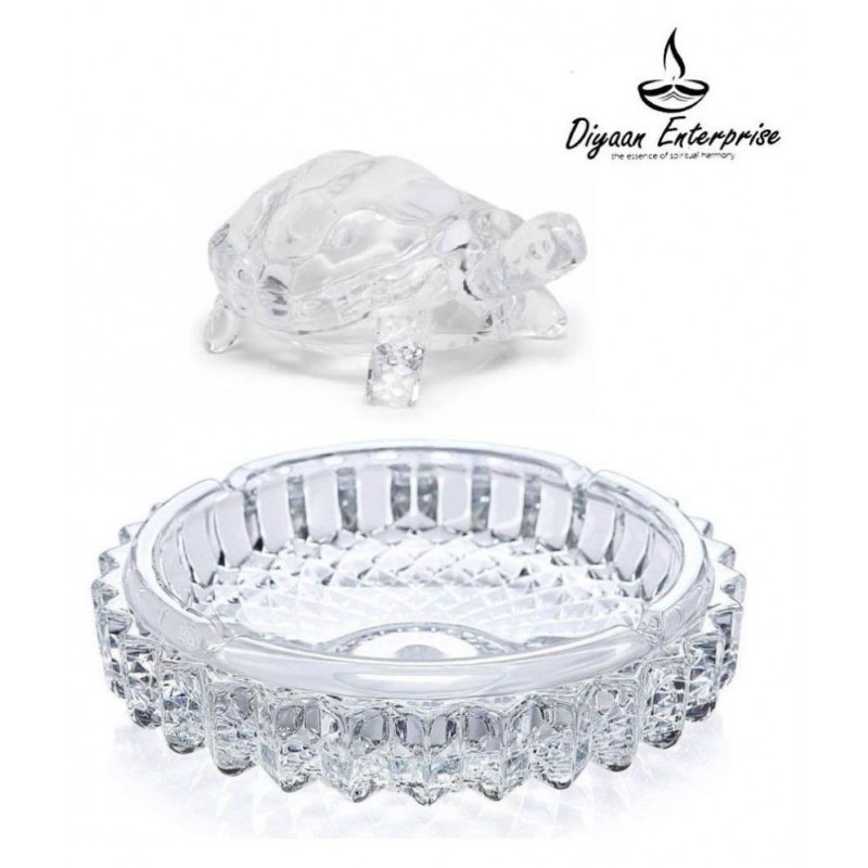 DIYAAN ENT IMPORTED VASTU - FENGSHUI CRYSTAL TURTLE | CRYSTAL TORTOISE | CRYSTAL KACHUA | WITH CRYSTAL PLATE - LARGE SIZE