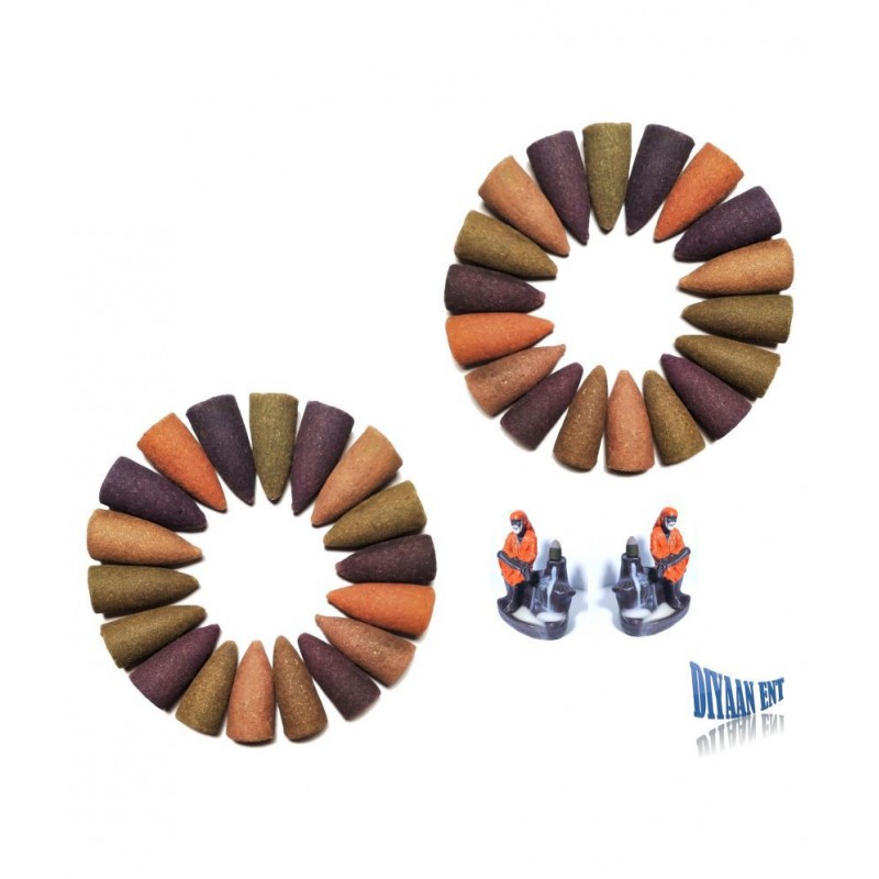 DIYAAN ENT Incense cone | Backflow cone | Dhoop cones for smoke backflows, smoke fountains in assorted color and fragrances - Set of 60