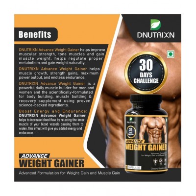 DNUTRIXN Advance Weight Gainer -60 Capsules| 30 Days Challenge | Advanced Formulation Mass Gainer, Weight Gain Capsule For Men &Women 60 no.s Unflavoured
