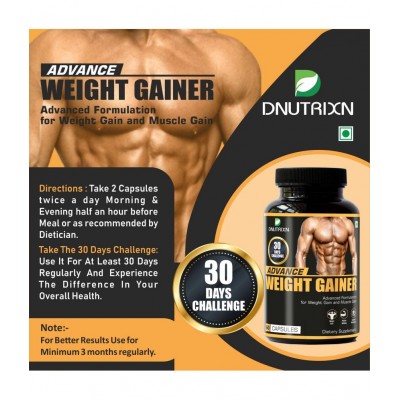 DNUTRIXN Advance Weight Gainer -60 Capsules| 30 Days Challenge | Advanced Formulation Mass Gainer, Weight Gain Capsule For Men &Women 60 no.s Unflavoured
