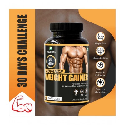 DNUTRIXN Advance Weight Gainer -60 Capsules| 30 Days Challenge | Advanced Formulation Mass Gainer, Weight Gain Capsule For Men &Women 60 no.s Unflavoured