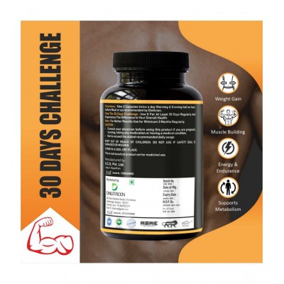 DNUTRIXN Advance Weight Gainer -60 Capsules| 30 Days Challenge | Advanced Formulation Mass Gainer, Weight Gain Capsule For Men &Women 60 no.s Unflavoured