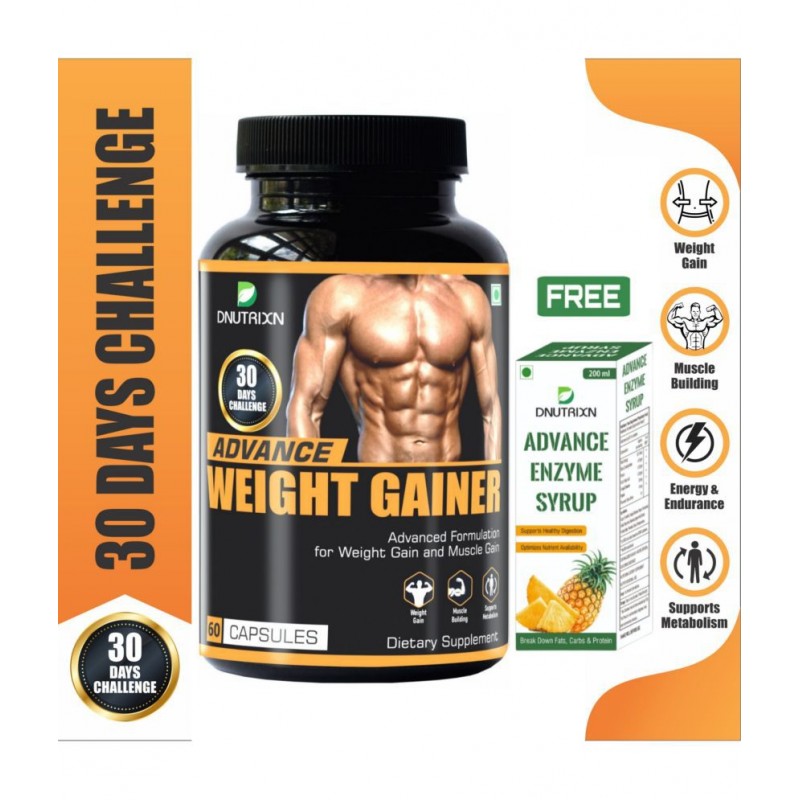 DNUTRIXN Advance Weight Gainer -60 Capsules| 30 Days Challenge | Advanced Formulation Mass Gainer, Weight Gain Capsule For Men &Women 60 no.s Unflavoured