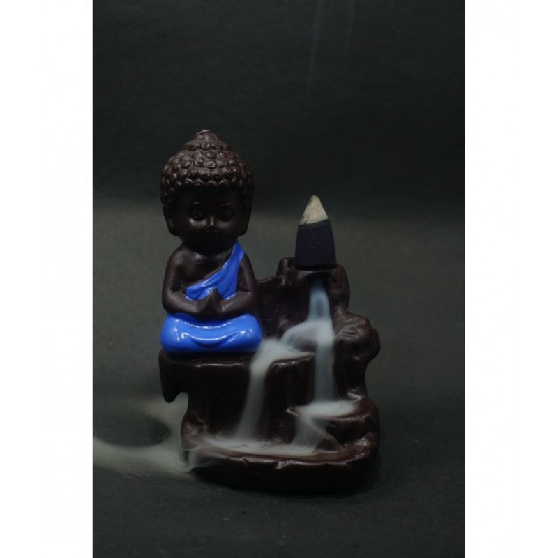 DOGRA Blue resin monk Buddha smoke backflow - Pack of 1 Brown Resin Monk Buddha Smoke Backflow - Pack of 1
