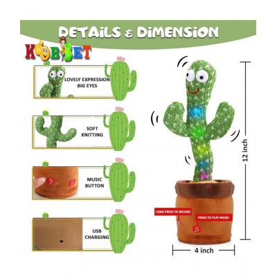 Dancing Cactus Kids Toy , Talking Cactus Toy , Singing + Recording + Dance + Sing , Wriggle Dancing Cactus Repeat What You Say and Sing Electronic Cactus Toy DÃ©cor for Kids / Boys / Girls with USB charger