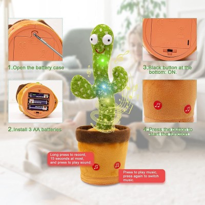 Dancing Cactus Kids Toy , Talking Cactus Toy , Singing + Recording + Dance + Sing , Wriggle Dancing Cactus Repeat What You Say and Sing Electronic Cactus Toy DÃ©cor for Kids / Boys / Girls with USB charger