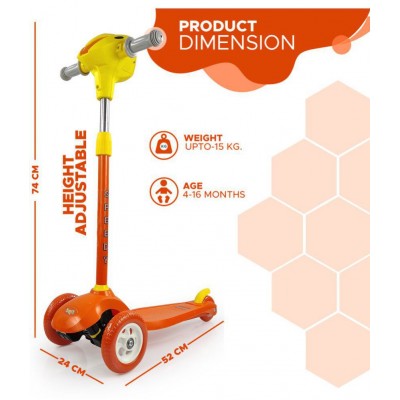 Dash Speedy Scooter with LED Lights and Music, Adjustable Height, for Your Kid, Road Runner Kick Scooter for Kids, Skating Scooter for Kids, Capacity 15 kg (3+ Years)