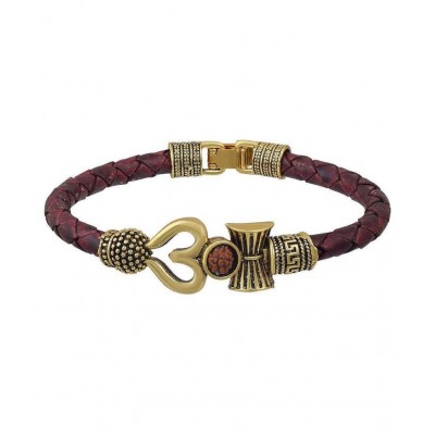 Diplai Bahubali Kada Mahakal Kada Bracelet With Leather Band Studded With Rudraksha Shiv Shankar Kada For Men Boys Girls