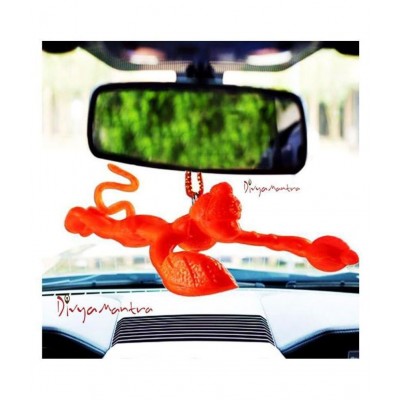 Divya Mantra Combo Of Two Orange Flying Hanuman Car Mirror Hangings Décor