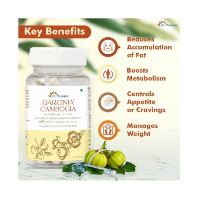 Dr. Morepen Garcinia Cambogia For Weight Loss | 800mg With 60% HCA | Metabolism Booster & Weight Management Supplement 60 no.s Unflavoured Single Pack