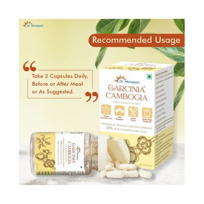 Dr. Morepen Garcinia Cambogia For Weight Loss | 800mg With 60% HCA | Metabolism Booster & Weight Management Supplement 60 no.s Unflavoured Single Pack
